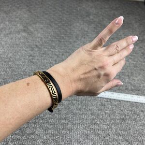 Stella & Dot Black Wrap Bracelet Gold Tone Geometric Bar Buckle Jewelry Punk